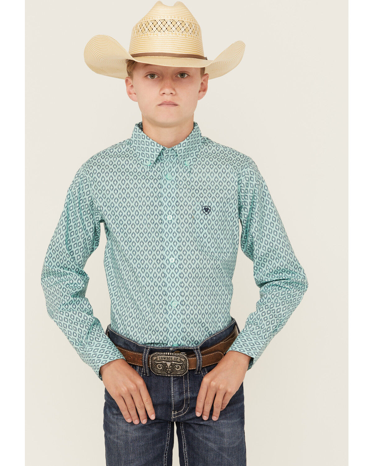 Ariat Boys' Geo Print Long Sleeve Button-Down Western Shirt