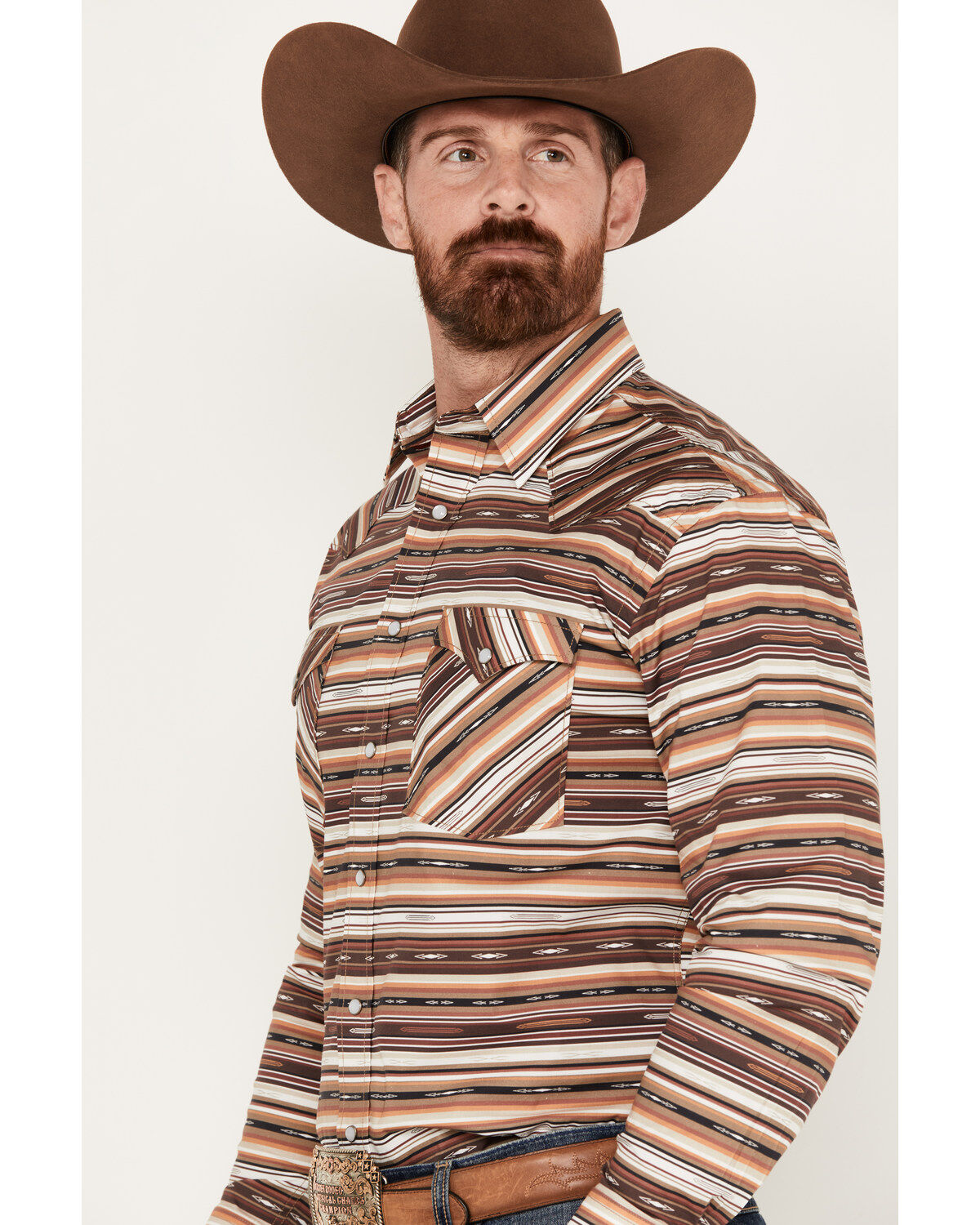 Rough Stock by Panhandle Men's Southwestern Striped Long Sleeve Western Pearl Snap Shirt