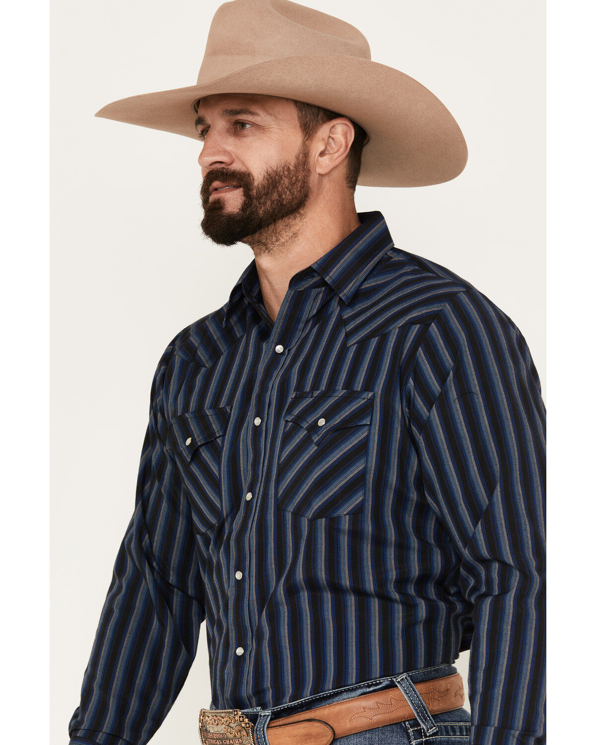 Ely Walker Men's Striped Long Sleeve Pearl Snap Western Shirt