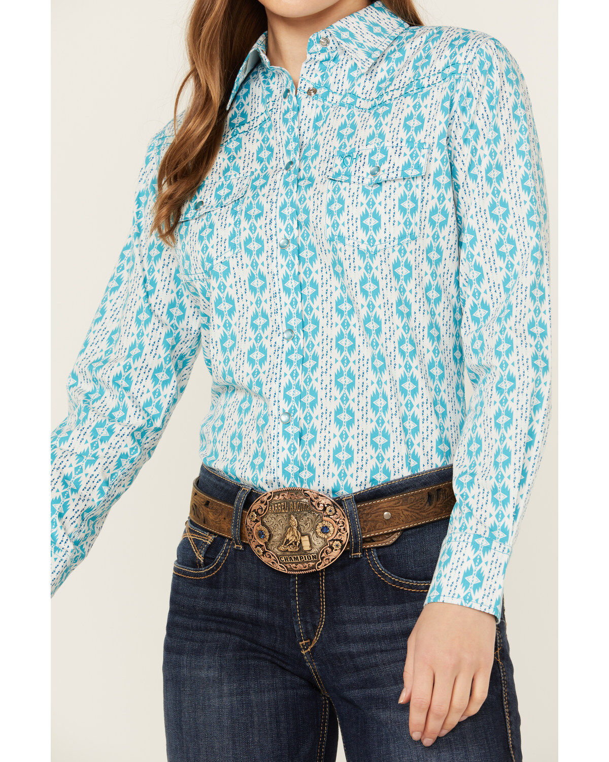Cowboy Hardware Women's Southwestern Print Long Sleeve Snap Western Shirt