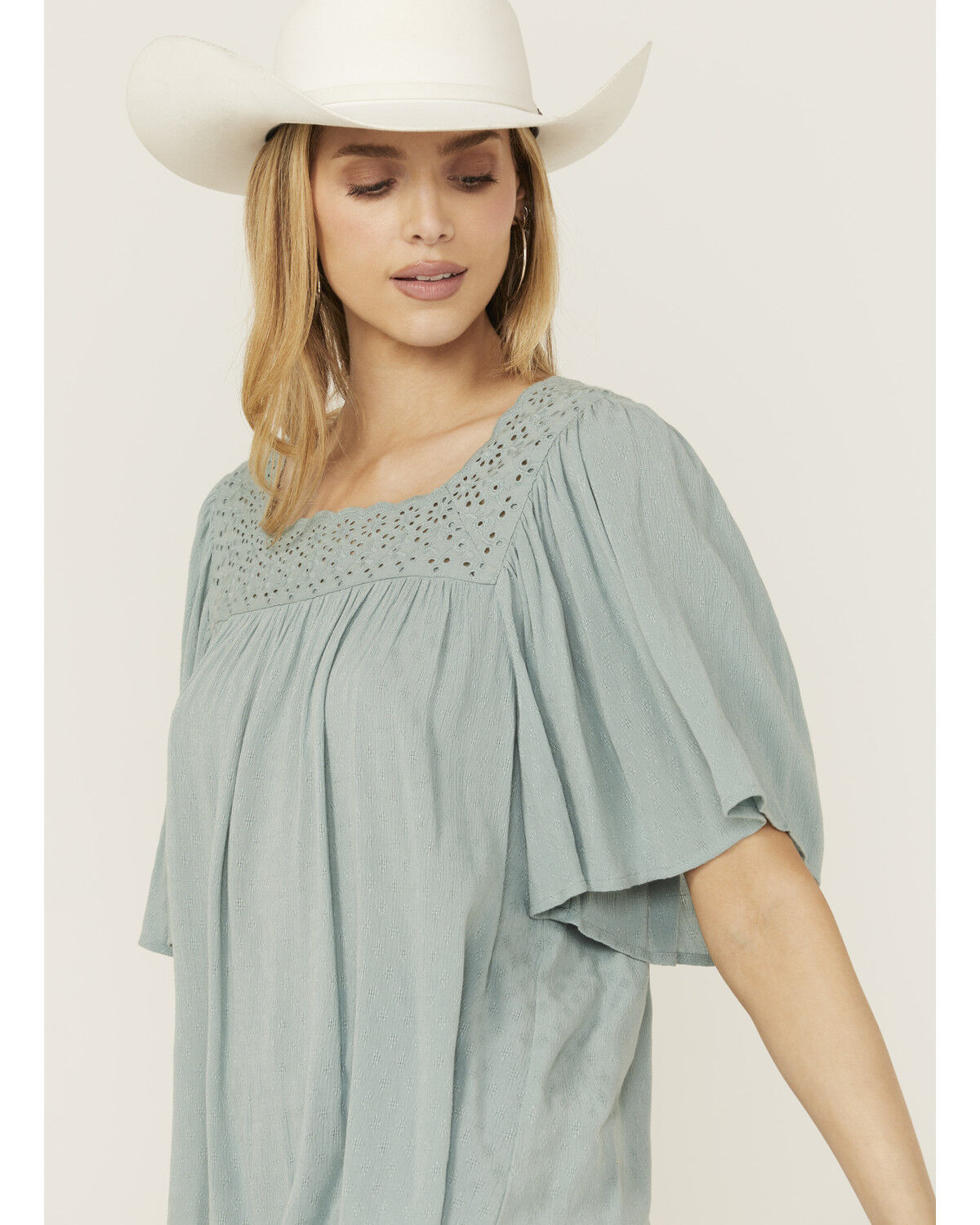 Band Of The Free Women's Solid Short Sleeve Ruffle Blouse