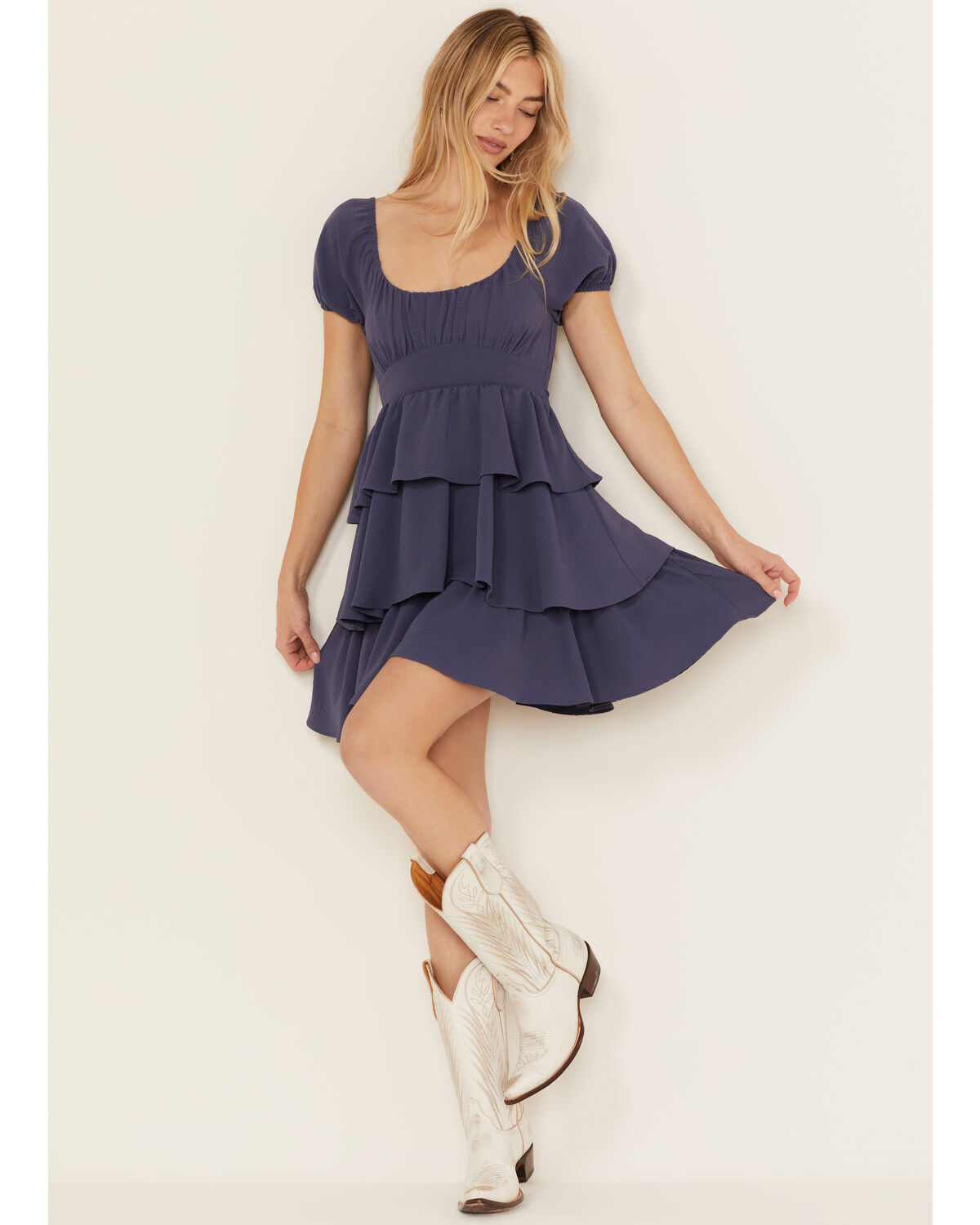 Originality Women's Tiered Short Sleeve Mini Dress