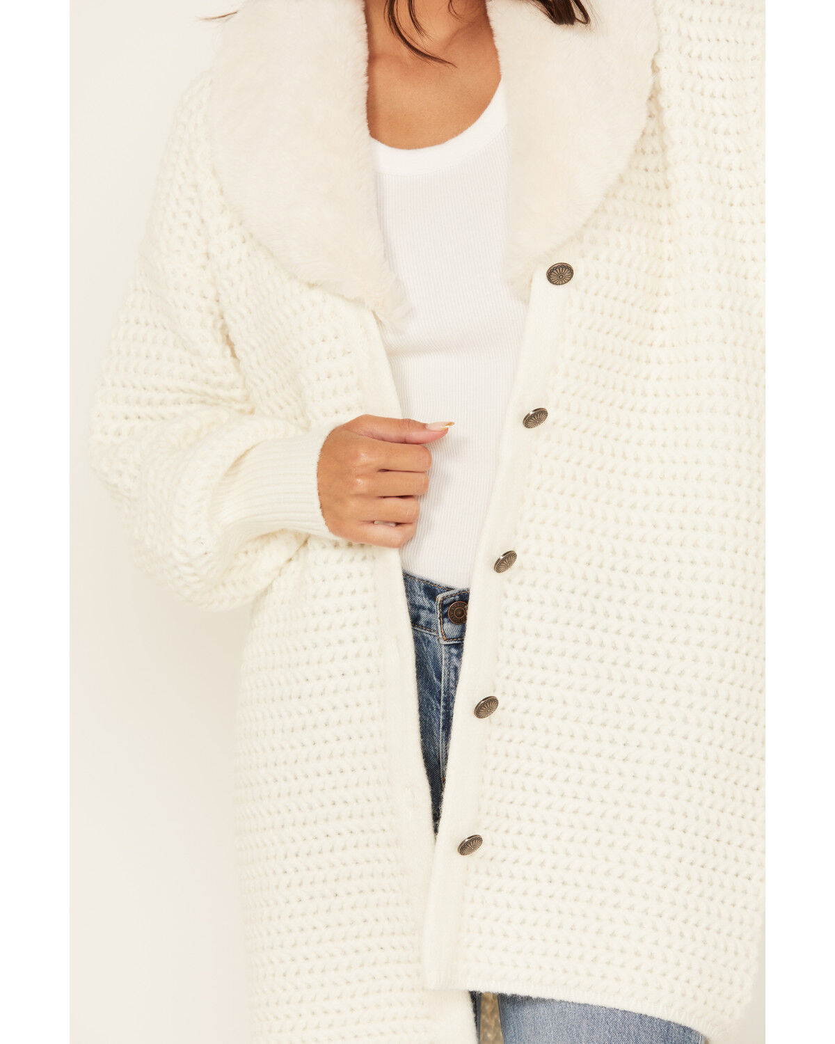 Shyanne Women's Chunky Fit Fur Trim Cardigan Sweater