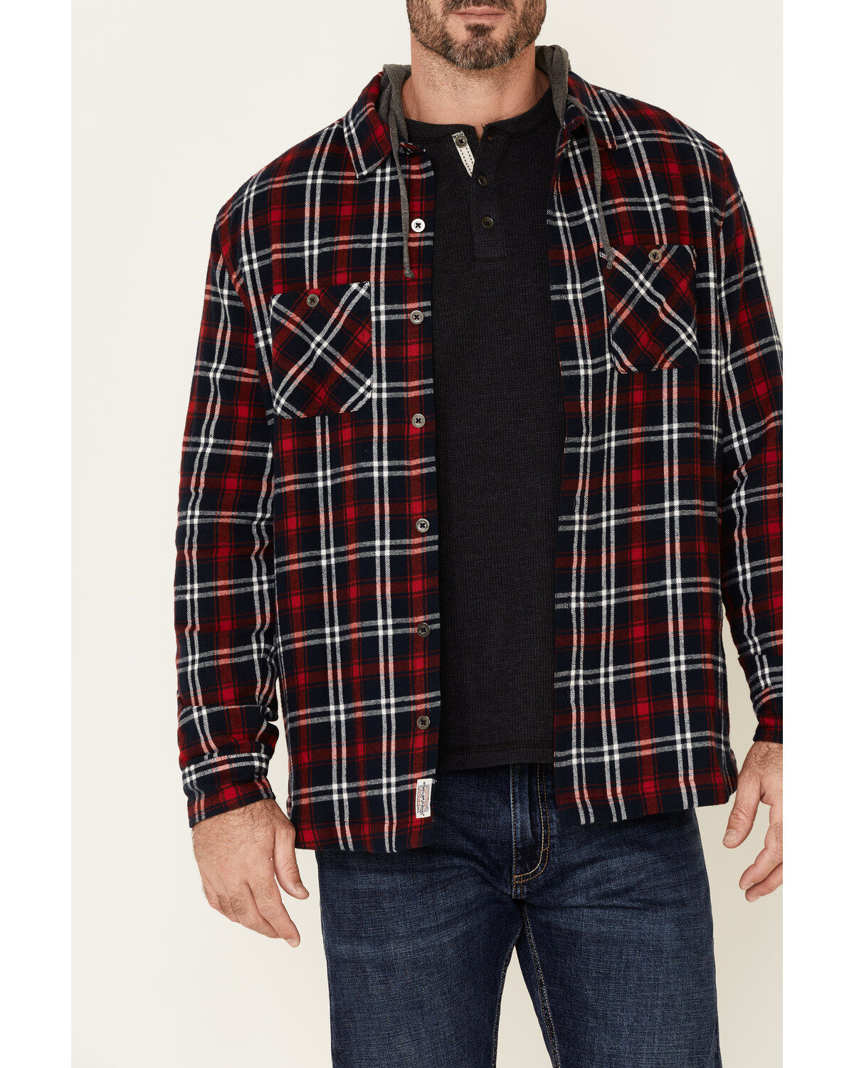 Flag & Anthem Men's Holloway Large Plaid Print Hooded Shirt Jacket