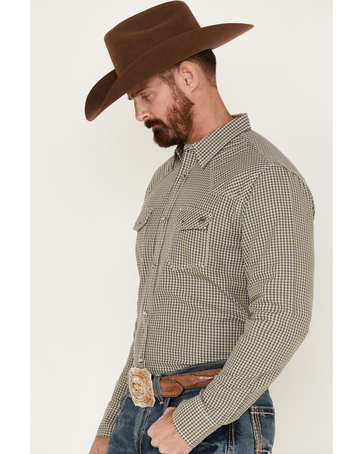Blue Ranchwear Men's Gingham Check Snap Western Workshirt
