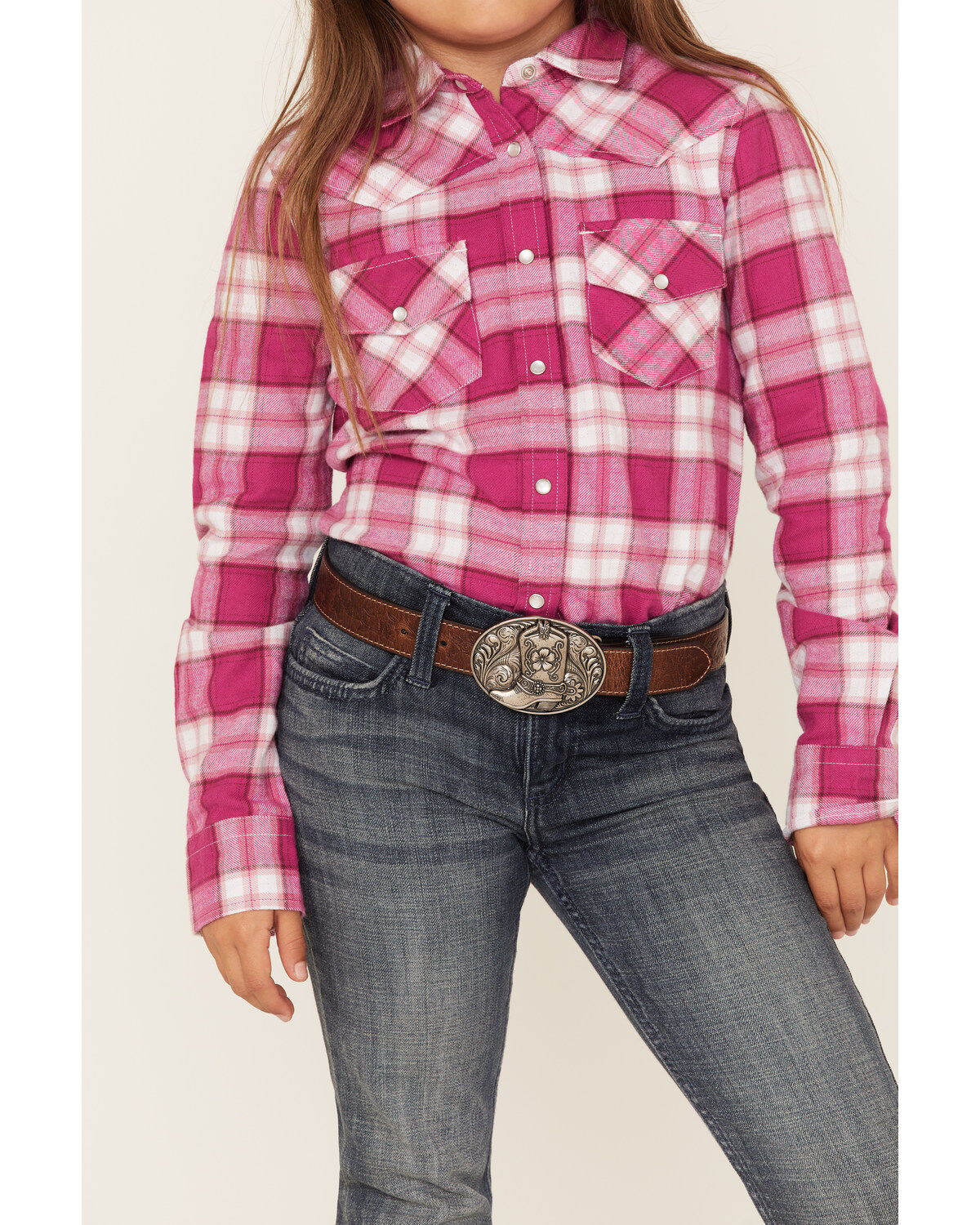 Shyanne Girls' Plaid Print Long Sleeve Pearl Snap Shirt