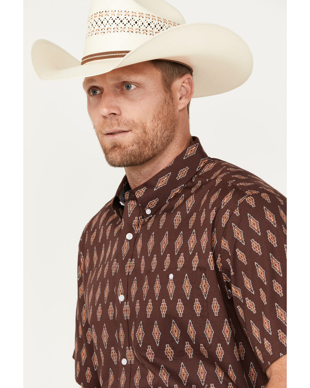 RANK 45® Men's Cash Geo Print Short Sleeve Button-Down Stretch Western Shirt