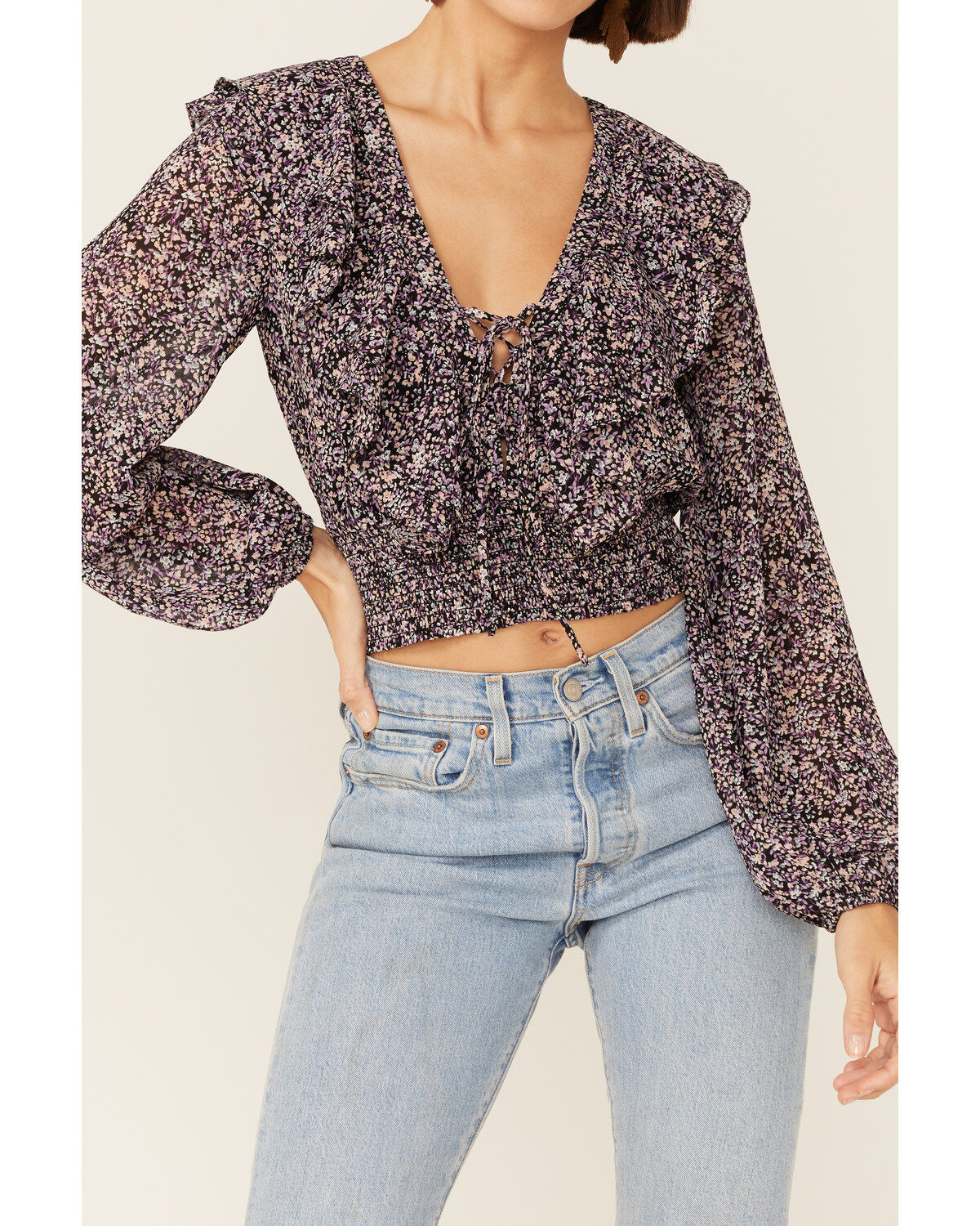 Lush Women's Floral Cinch Front Top