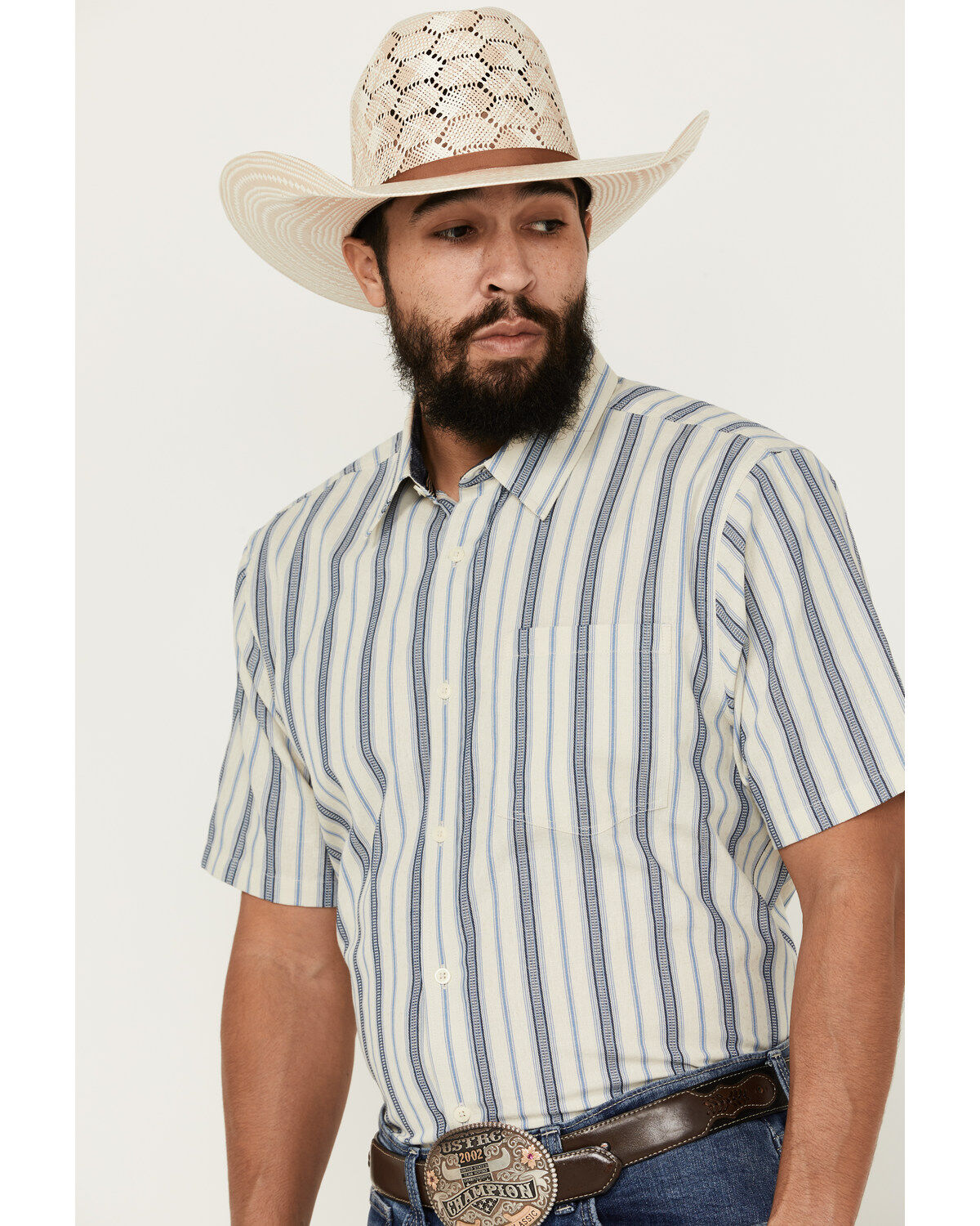 Cody James Men's Gunsmoke Dobby Striped Button-Down Short Sleeve Western Shirt
