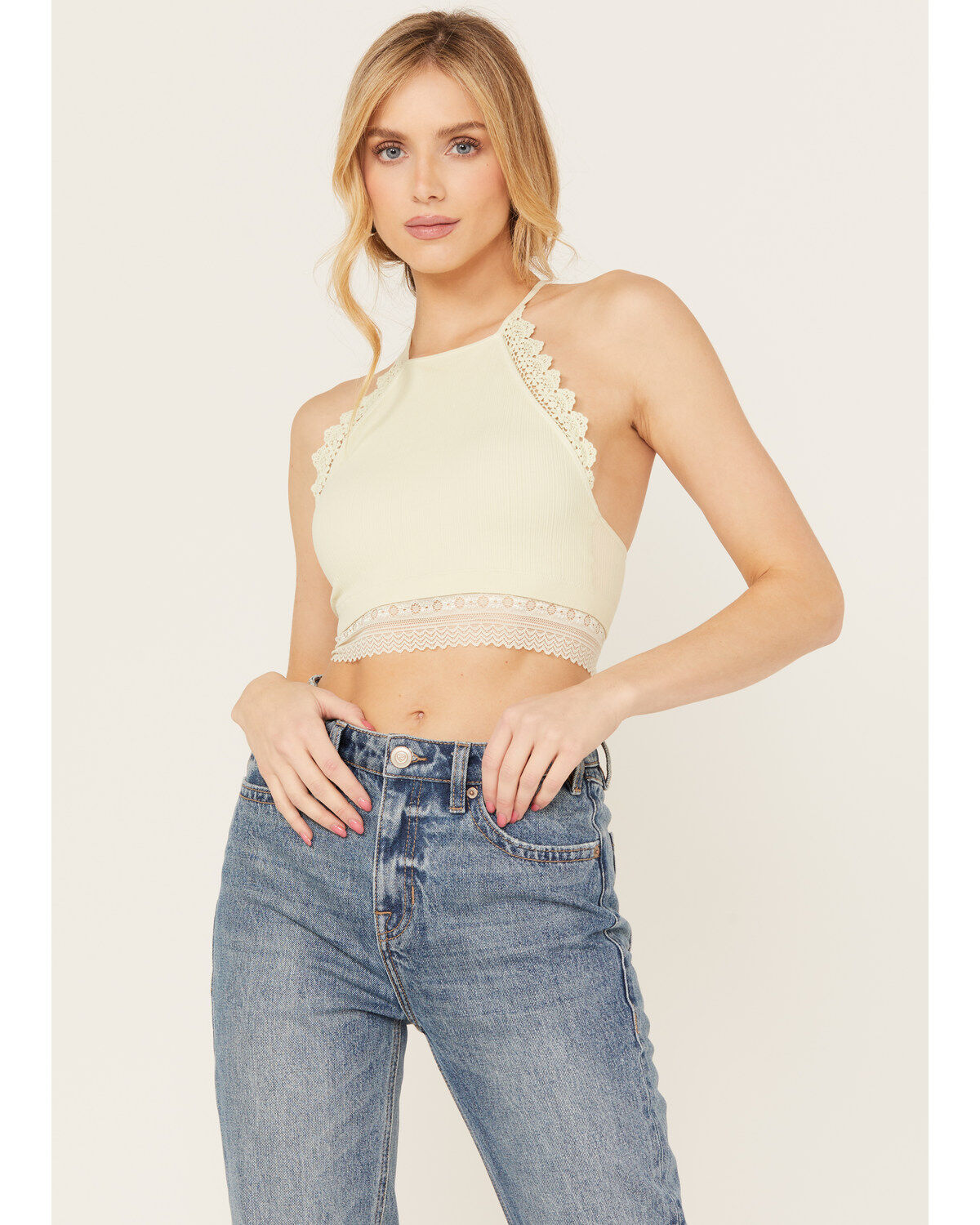 Fornia Women's Halter Lace Trim Bralette