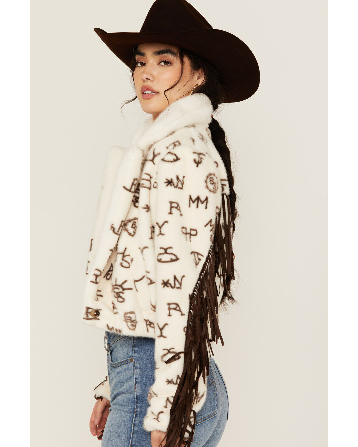 Panhandle Women's Conversation Print Fur Fringe Jacket