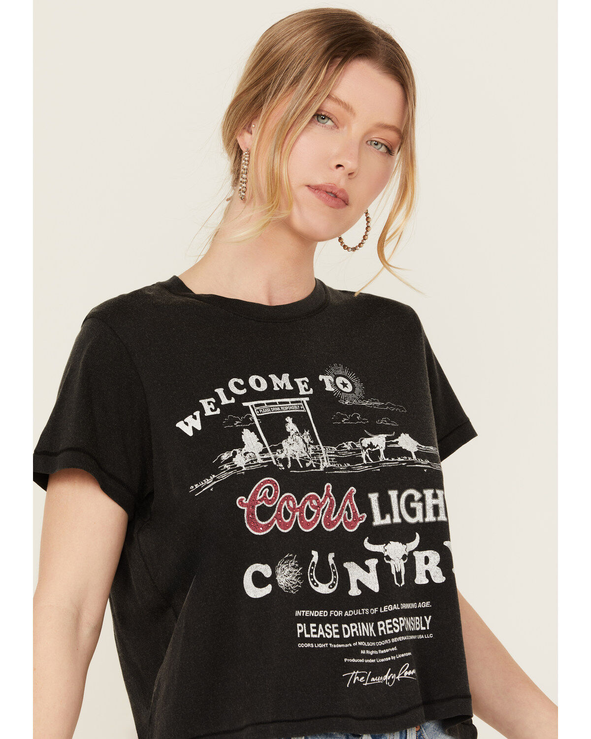 The Laundry Room Women's Rhinestone Coors Neon Light Short Sleeve Graphic Tee