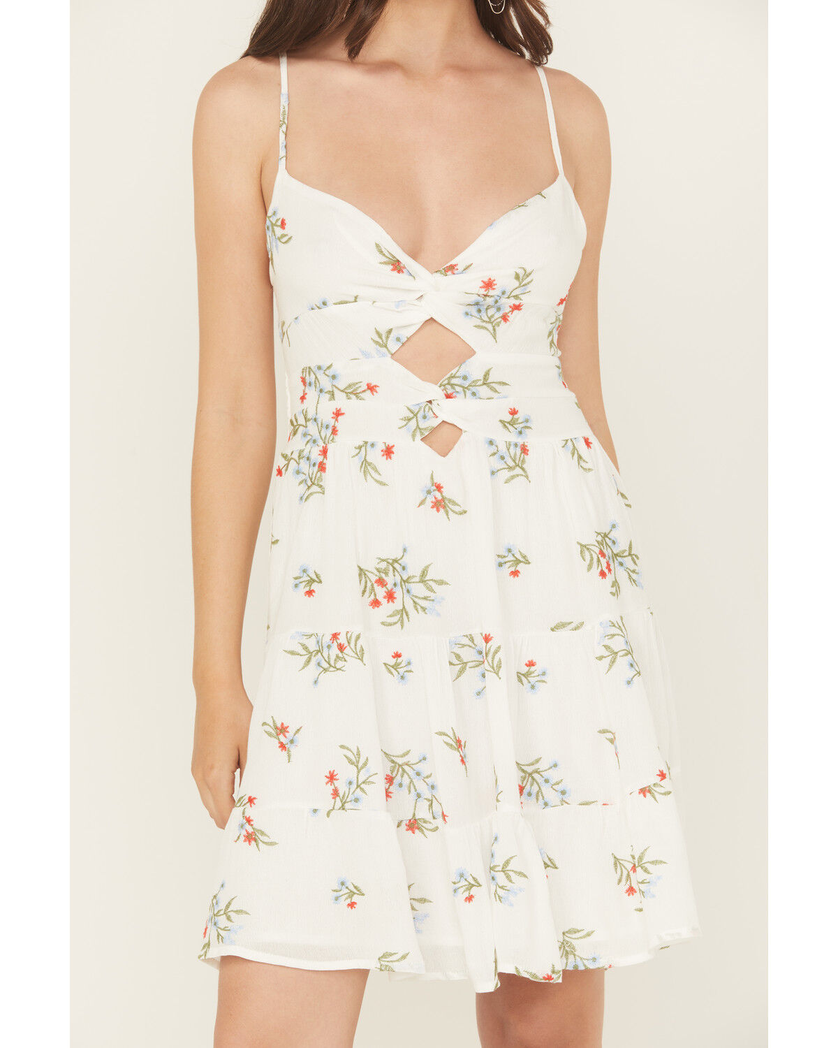 Wild Moss Women's Floral Embroidered Sleeveless Mini Dress