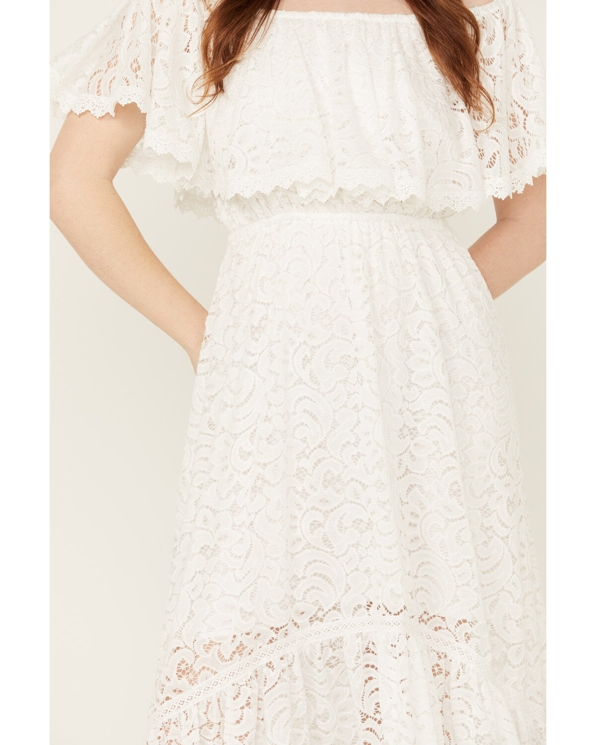 Beyond The Radar Women's Off The Shoulder Lace Midi Dress