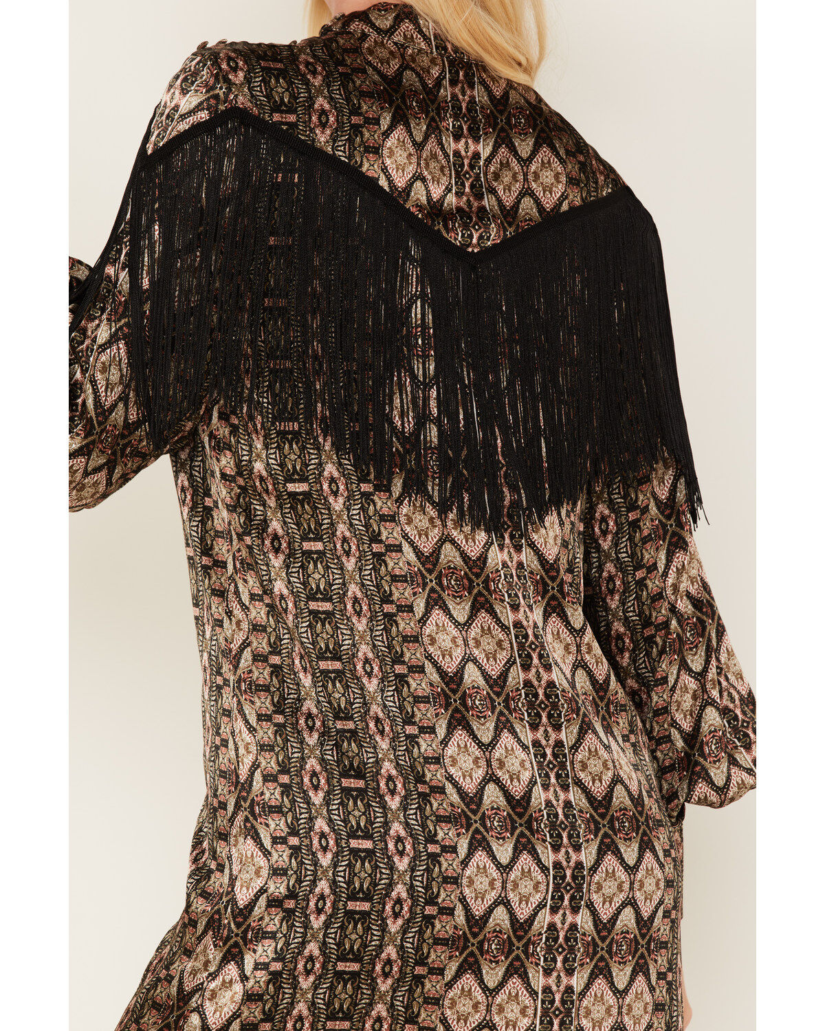 Shyanne Women's Long Sleeve Satin Fringe Mode Mini Dress