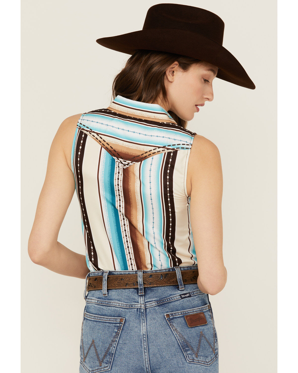 Cowgirl Hardware Women's Serape Striped Sleeveless Snap Western Shirt