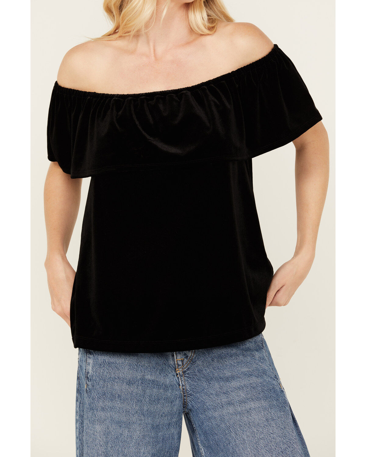 Panhandle Women's Off The Shoulder Short Sleeve Velvet Top