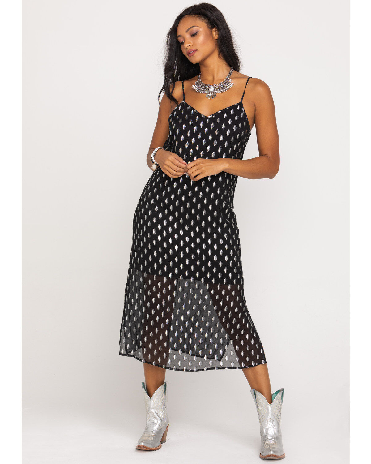 Band of the Free Women's Black Dot Slip Midi Dress