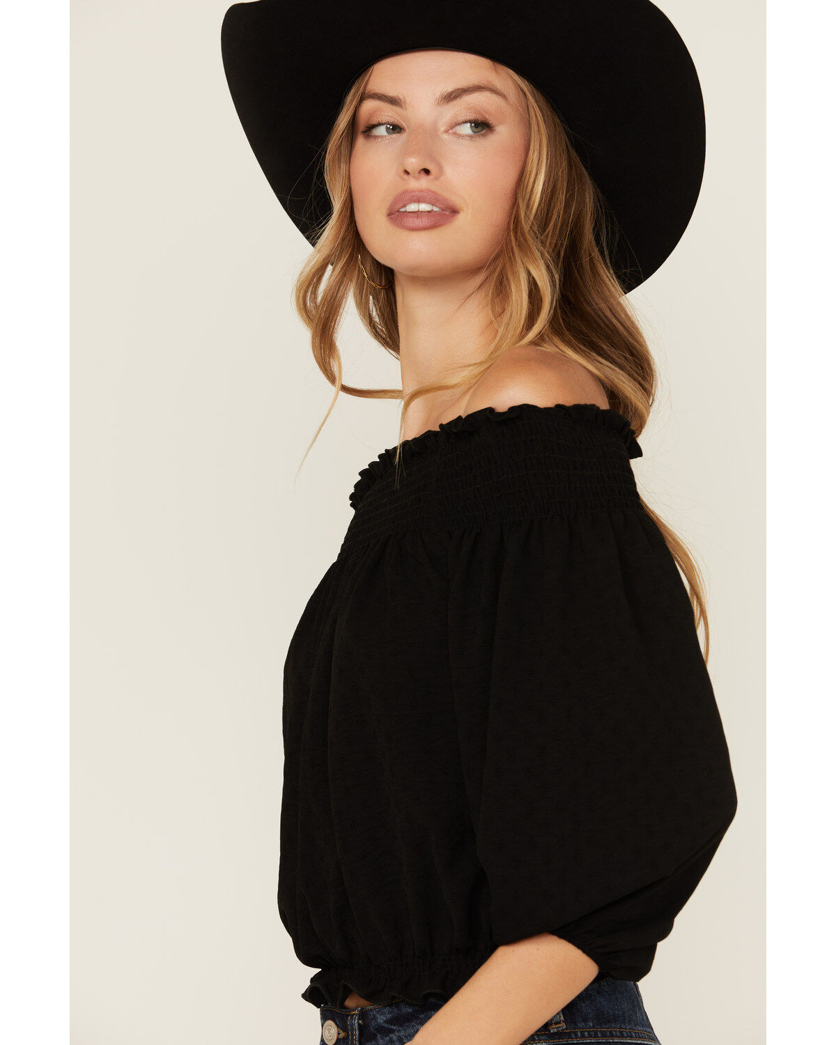 Wild Moss Women's Solid Smocked Off The Shoulder Top