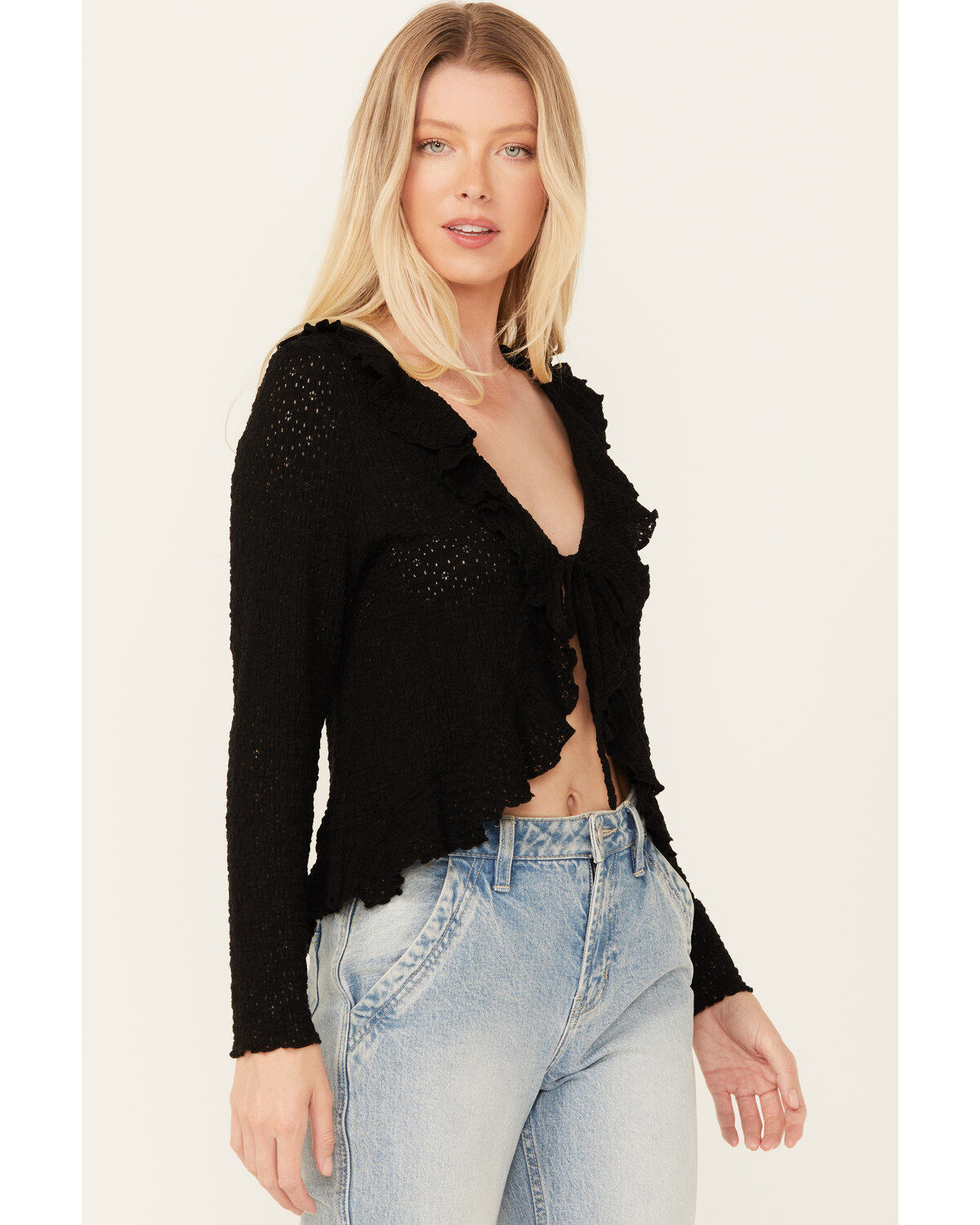 Bila77 Women's Ruffle Front Maxella Long Sleeve Top