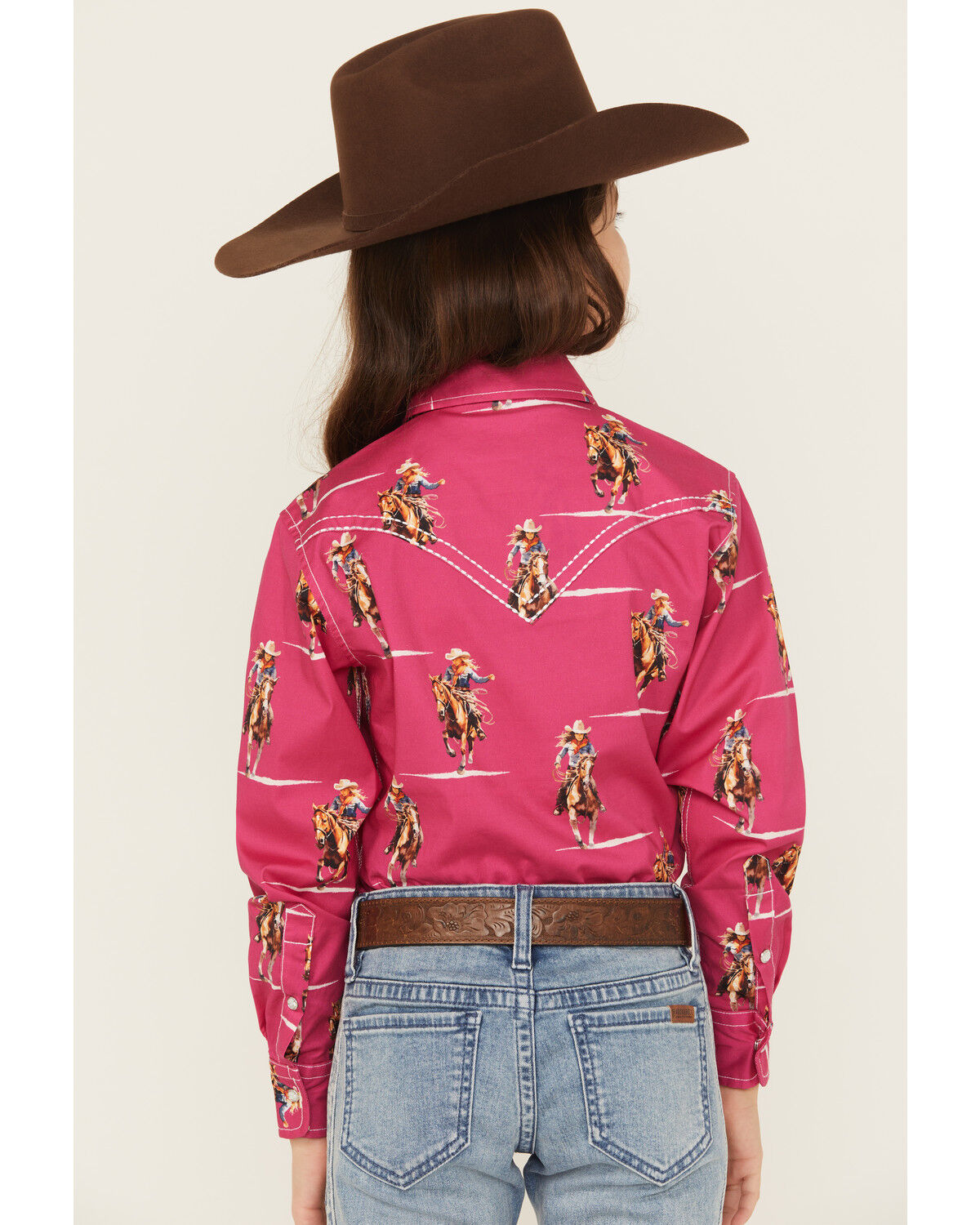 Cowgirl Hardware Girls' Cowgirl Print Long Sleeve Rhinestone Snap Stretch Western Shirt