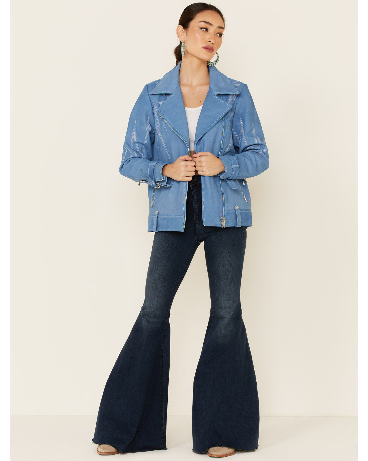 Understated Leather Women's Sunburst Leather Zip-Front Moto Jacket