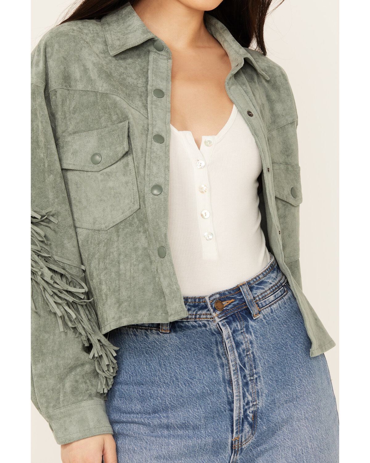 BLANKNYC Women's Faux Suede Fringe Jacket