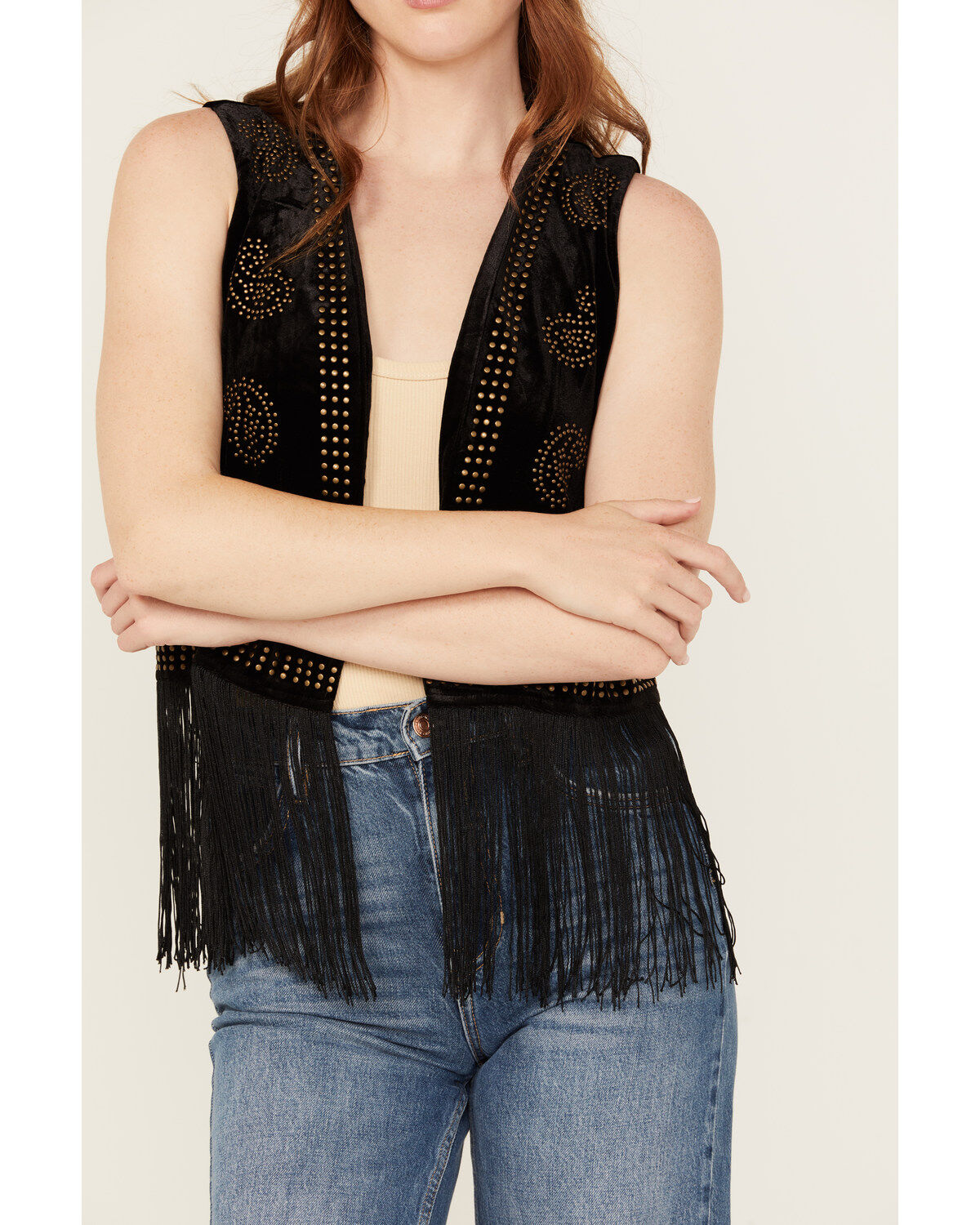 Vocal Women's Studded Faux Suede Fringe Vest