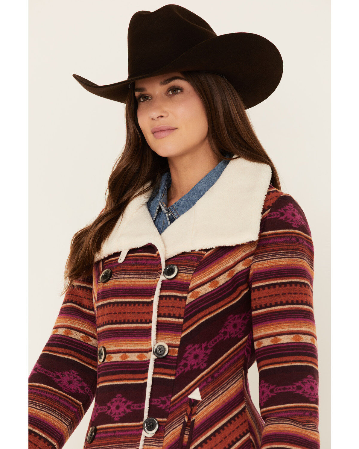 Powder River Outfitters Women's Southwestern Print Jacquard Sherpa-Lined Coat