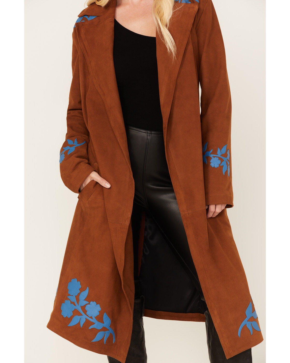 DANCASSAB Women's Floral Embroidered Suede Barbara Coat