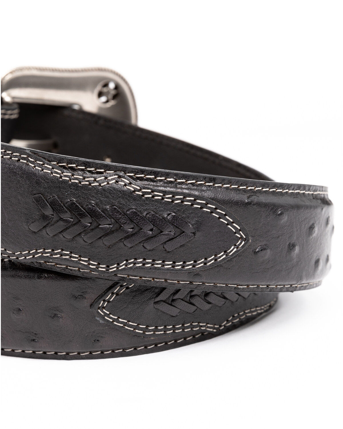 Cody James Men's Ostrich Print Embroidered Western Buckle Belt