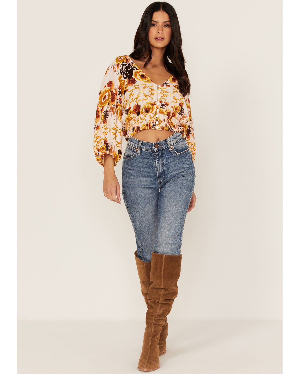 Talisman Women's Malicon Floral Print Puff Sleeve Crop Top