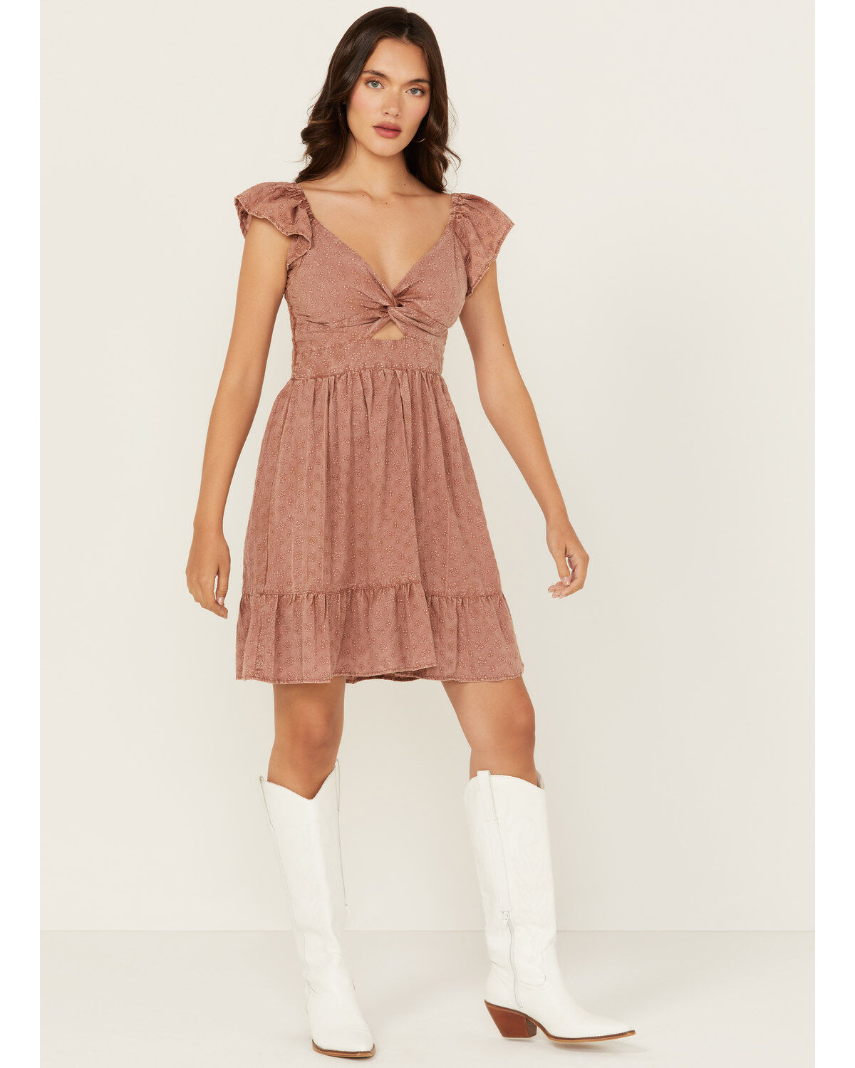 Angie Women's Eyelet Knot Front Mini Dress