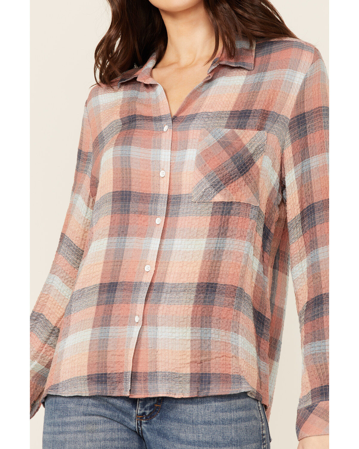 North River Women's Crinkle Ryn Desert Rust Plaid Shirt