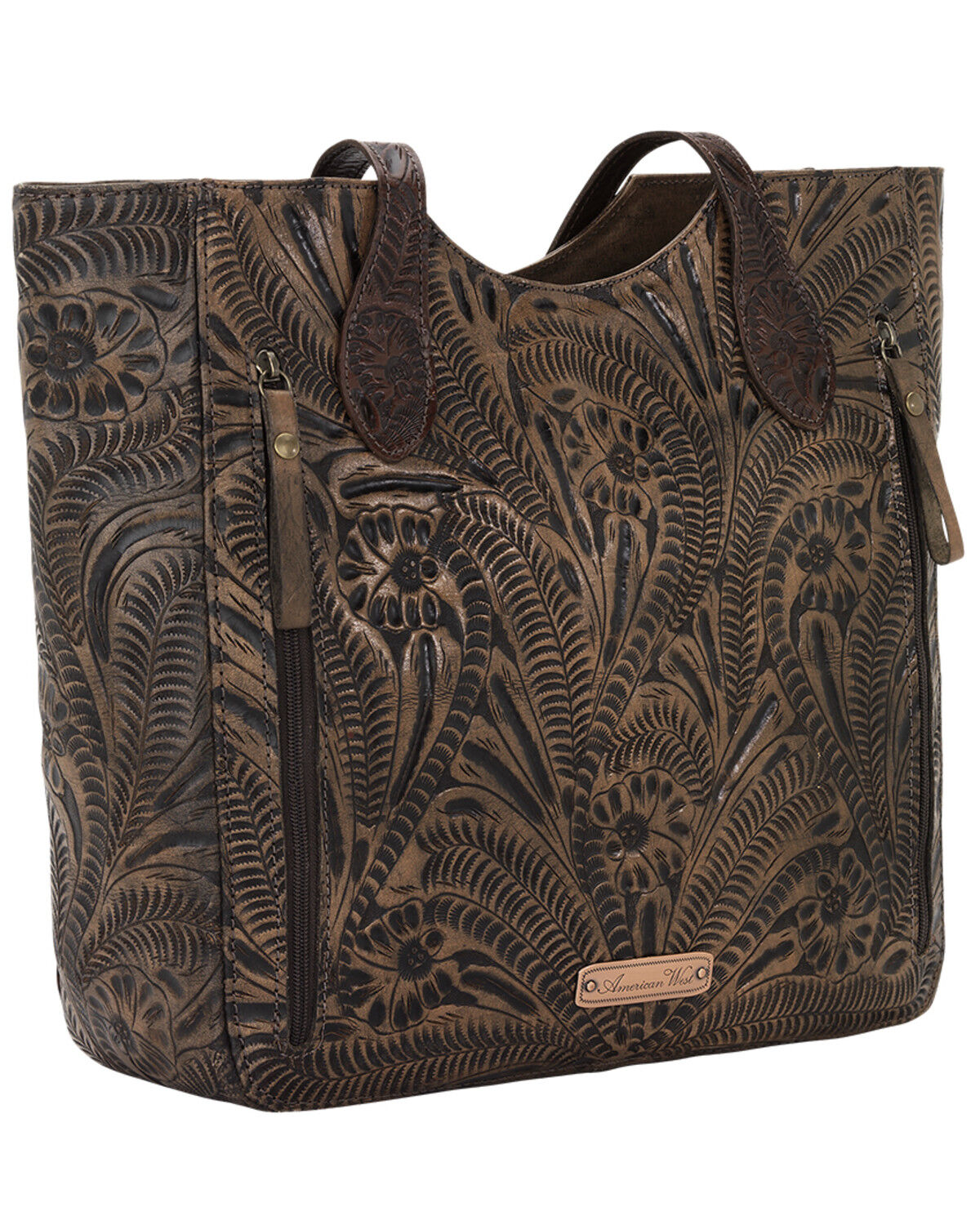 American West Women's Annie's Secret Collection Brown Distressed Large Zip Top Tote