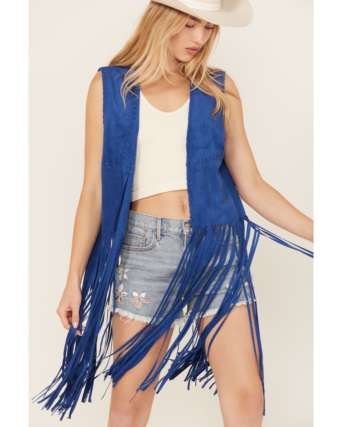 Fornia Women's Faux Suede Fringe Vest