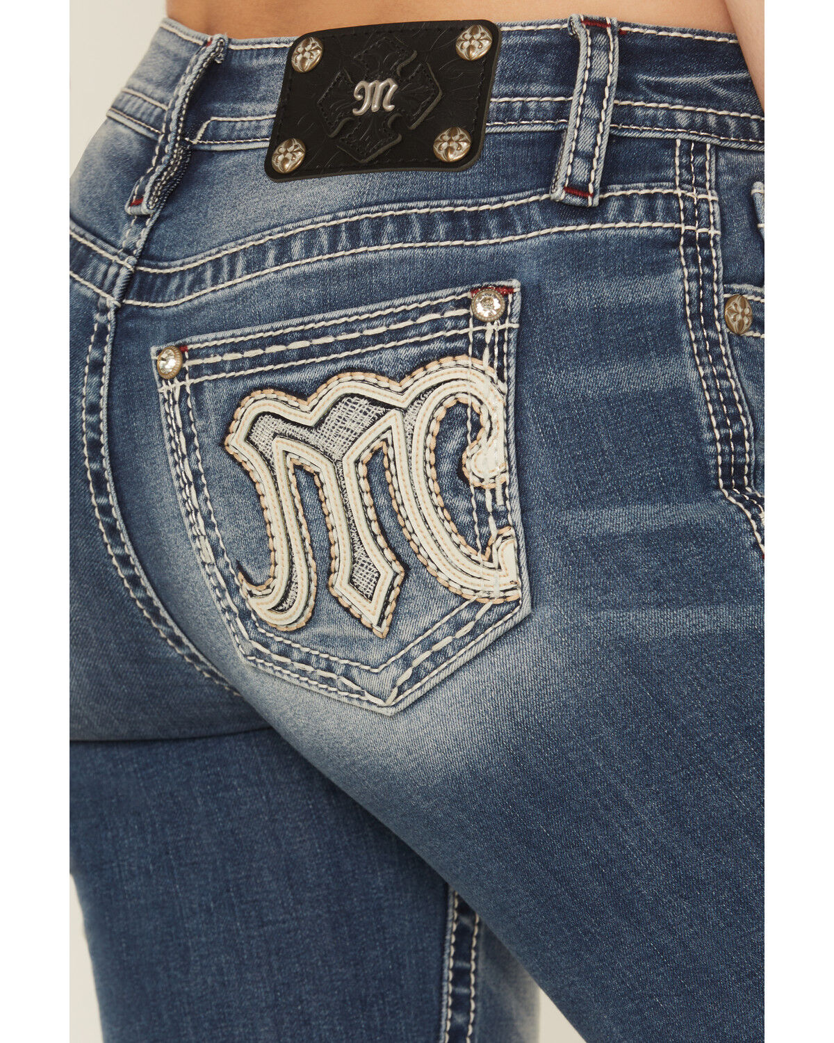 Miss Me Women's Medium Wash Mid Rise Embroidered Bootcut Stretch Denim Jeans