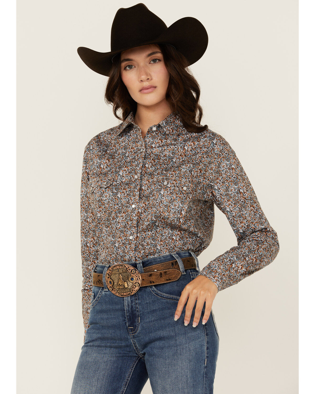 Rough Stock by Panhandle Women's Paisley Print Long Sleeve Snap Western Shirt