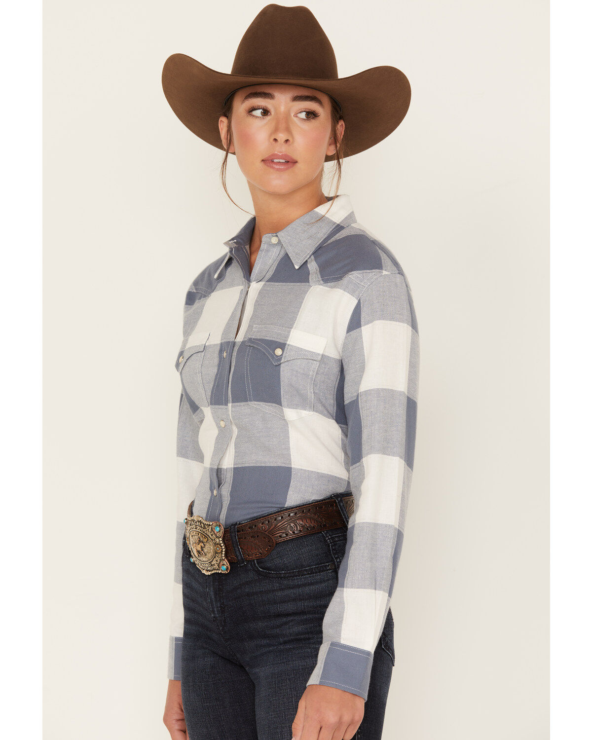 Wrangler Women's Boot Barn Exclusive Buffalo Check Print Long Sleeve Western Flannel Snap Shirt