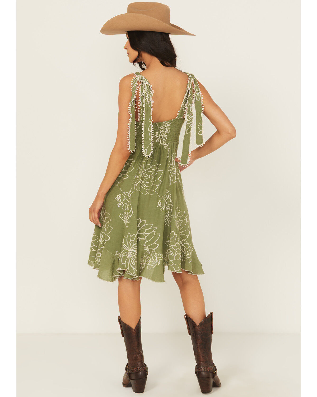 Wild Moss Women's Embroidered Tie Strap Mini Dress