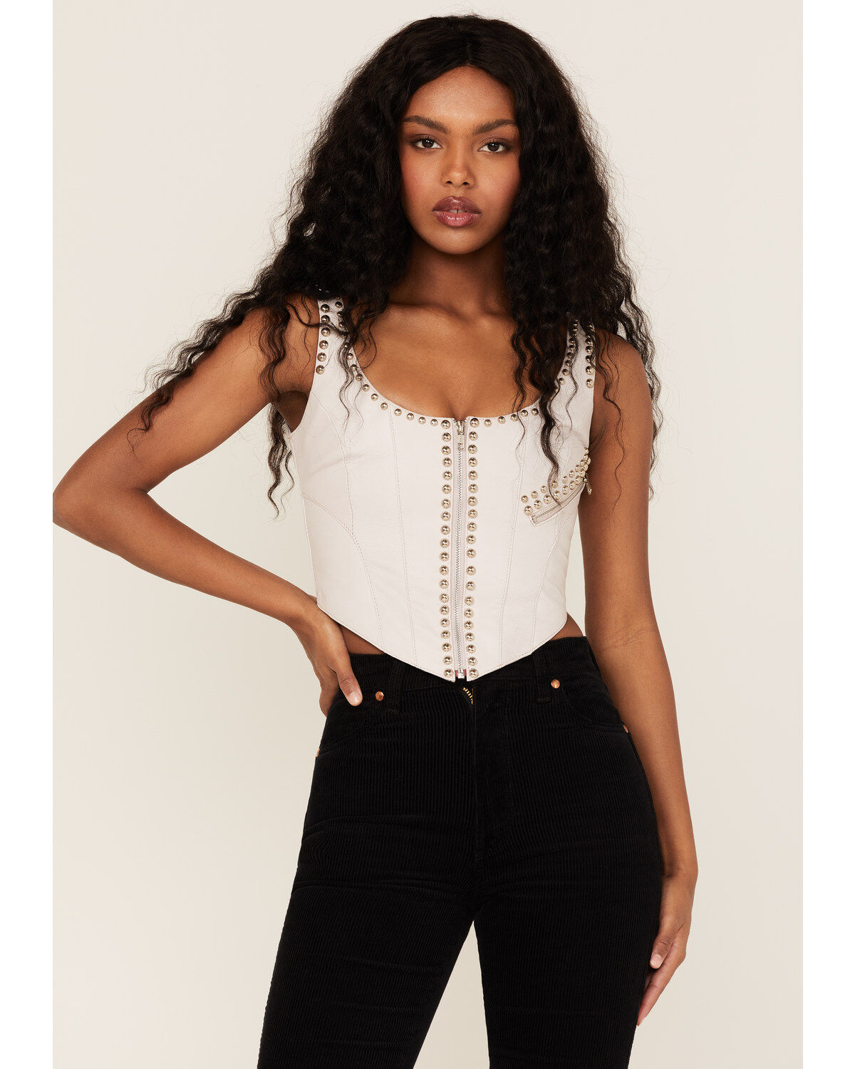 Understated Leather Women's Studded Leather Moto Bustier