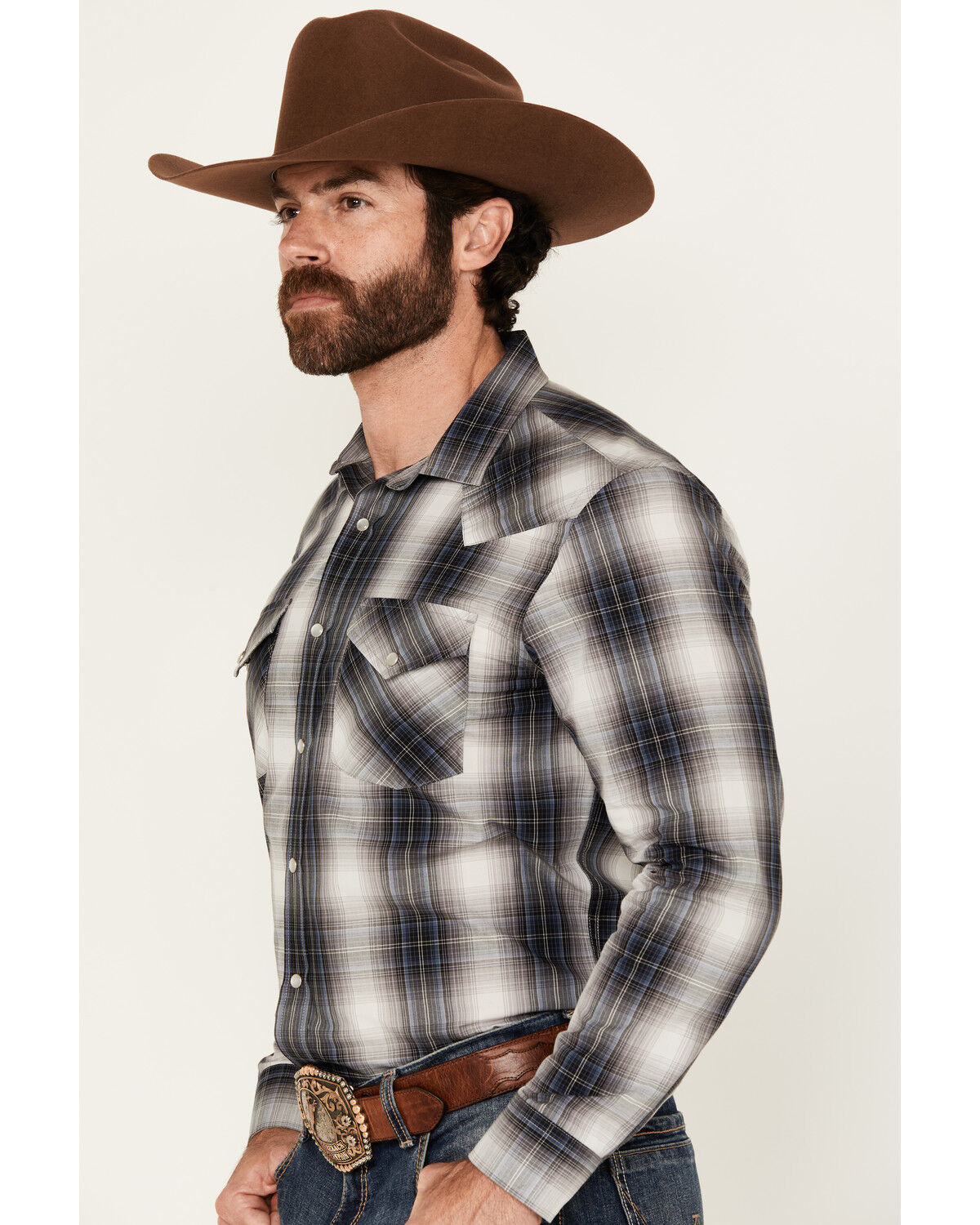 Pendleton Men's Frontier Plaid Print Long Sleeve Pearl Snap Western Shirt