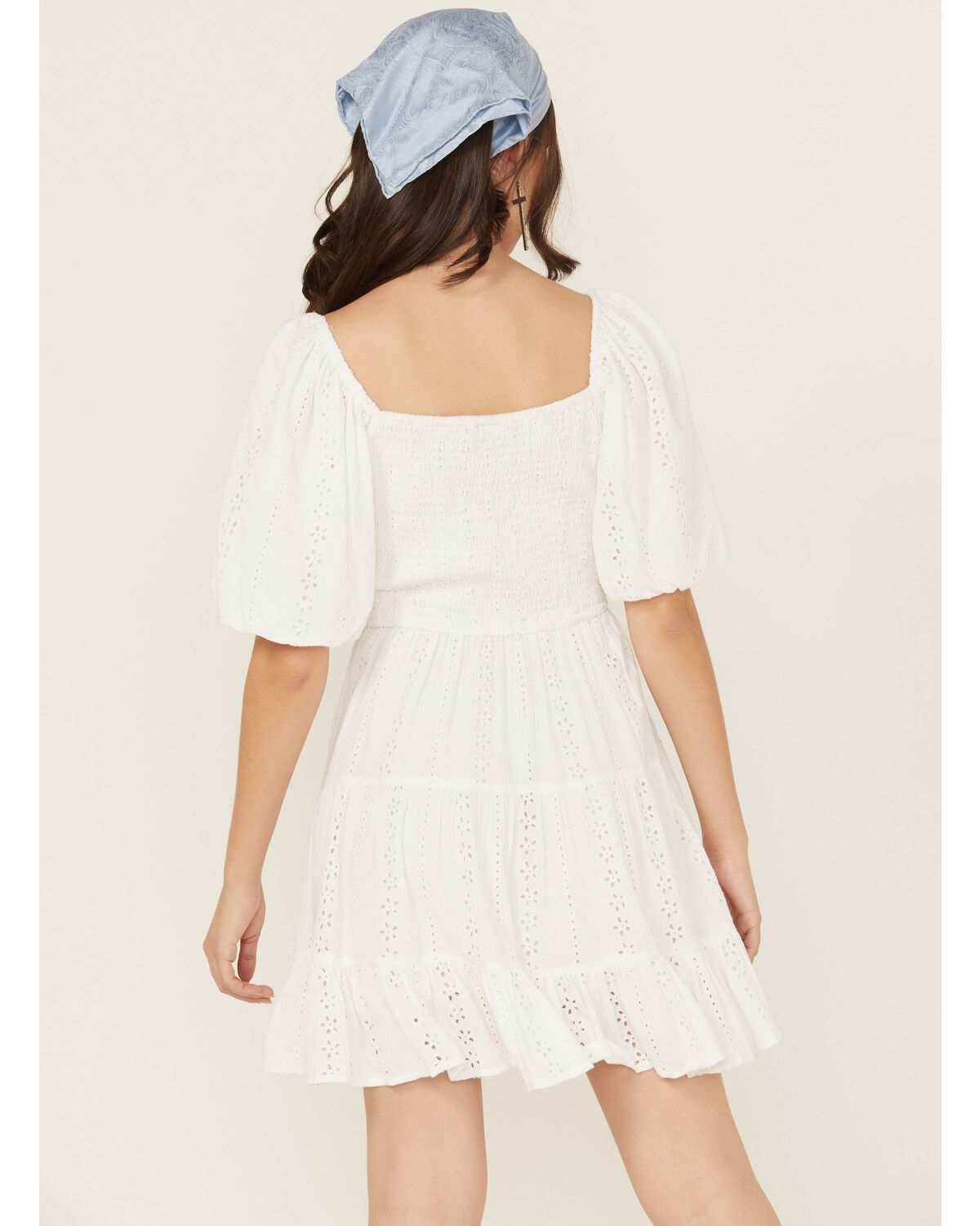 Angie Women's Eyelet Short Puff Sleeve Mini Dress