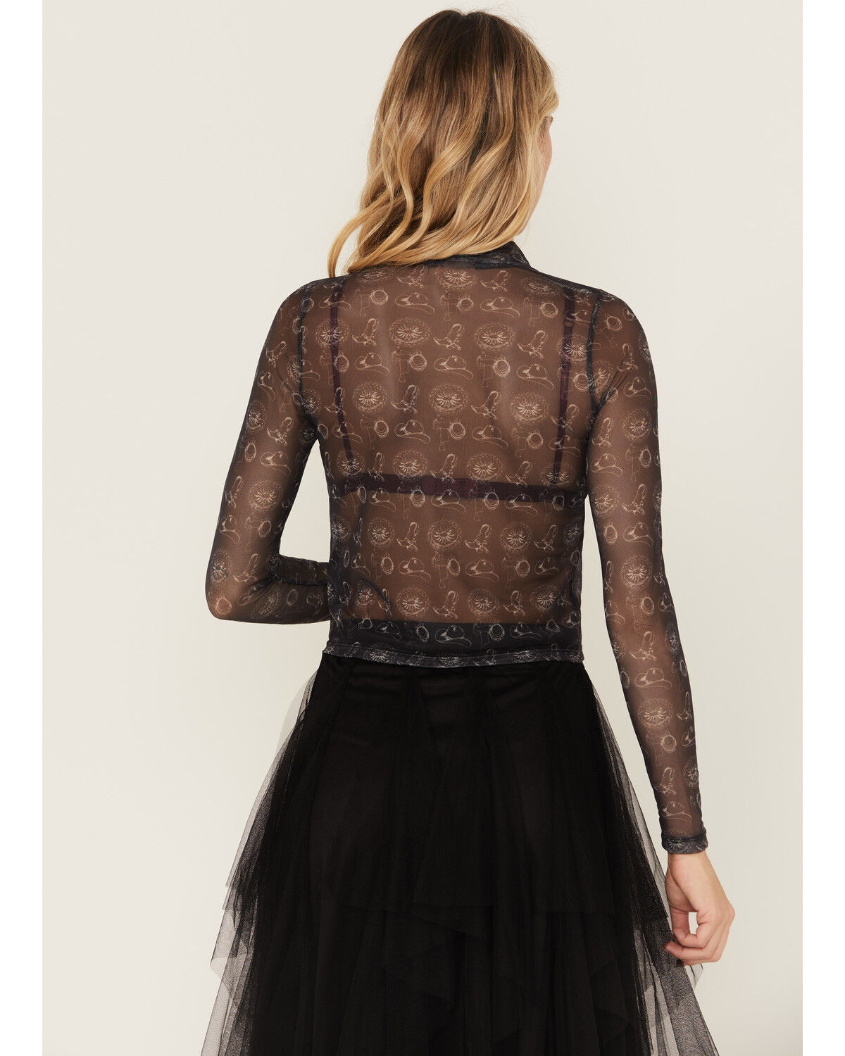 Rock & Roll Denim Women's Conversation Print Long Sleeve Cropped Shirt