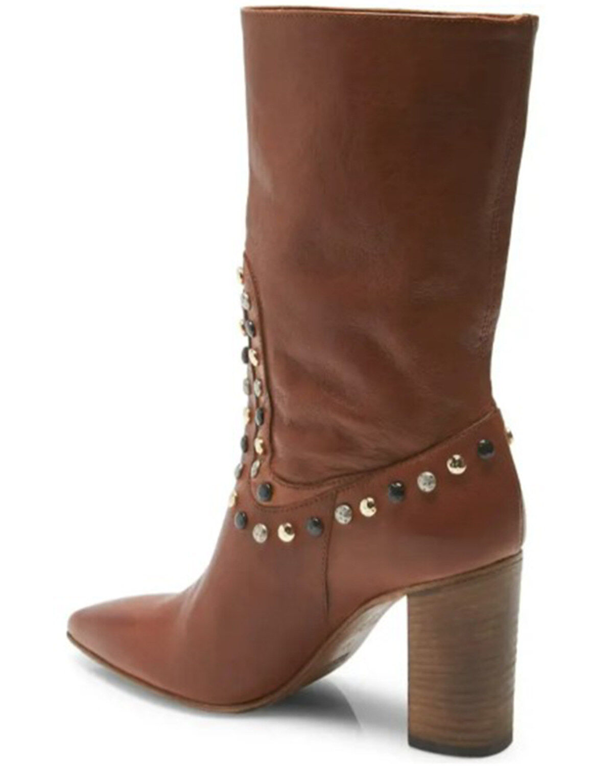 Free People Women's Dakota Heel Studded Leather Western Boots - Round Toe