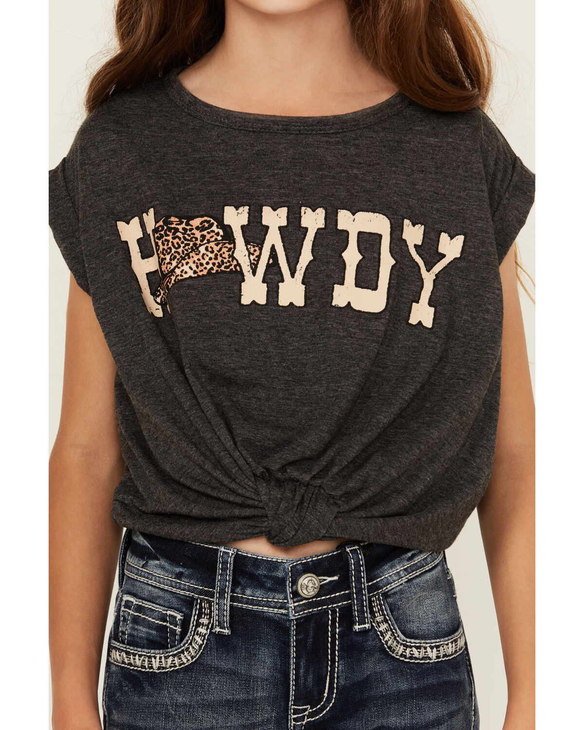 Saints & Hearts Girls' Howdy Tie Front Short Sleeve Graphic Tee