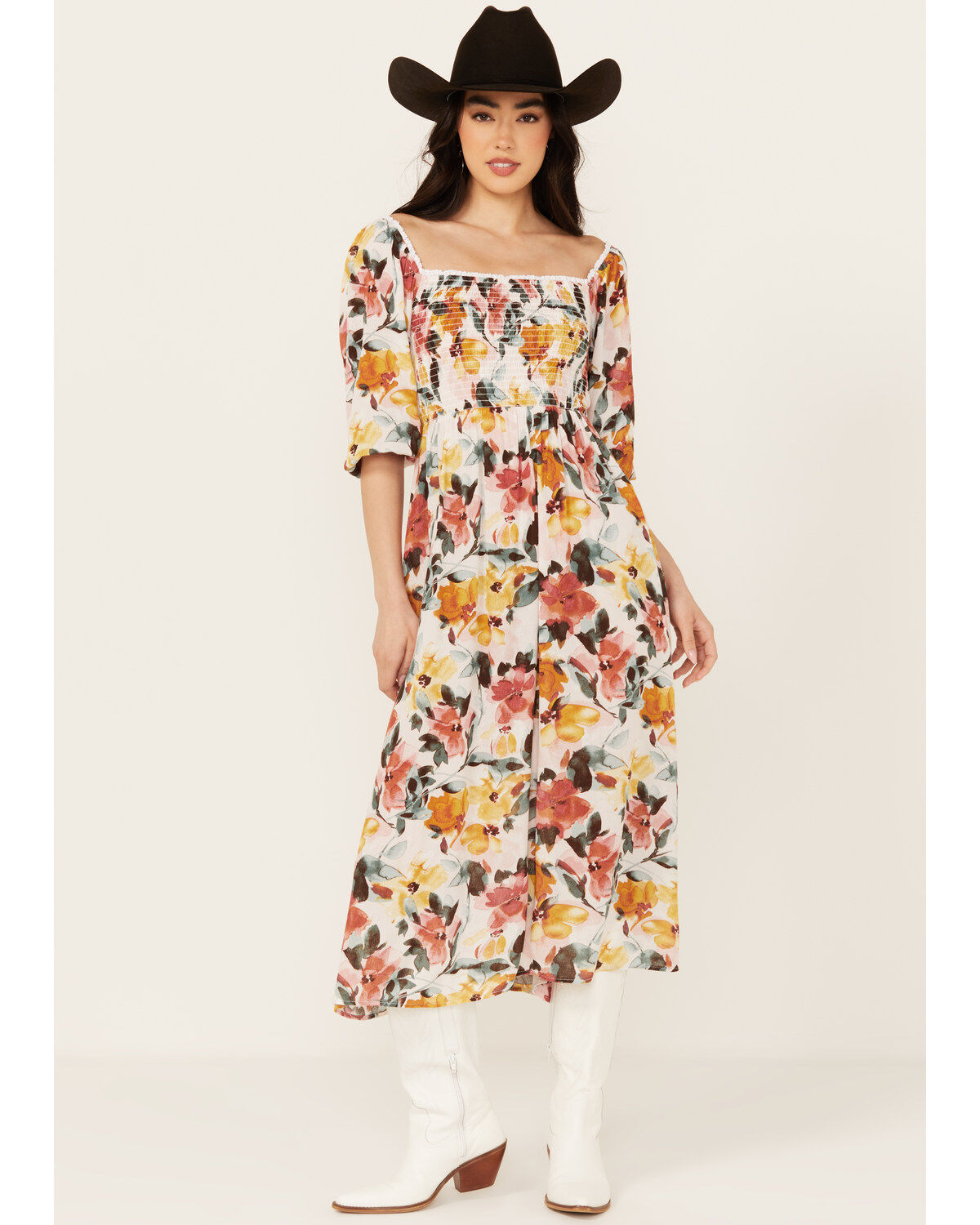 Wild Moss Women's Floral Print Midi Dress
