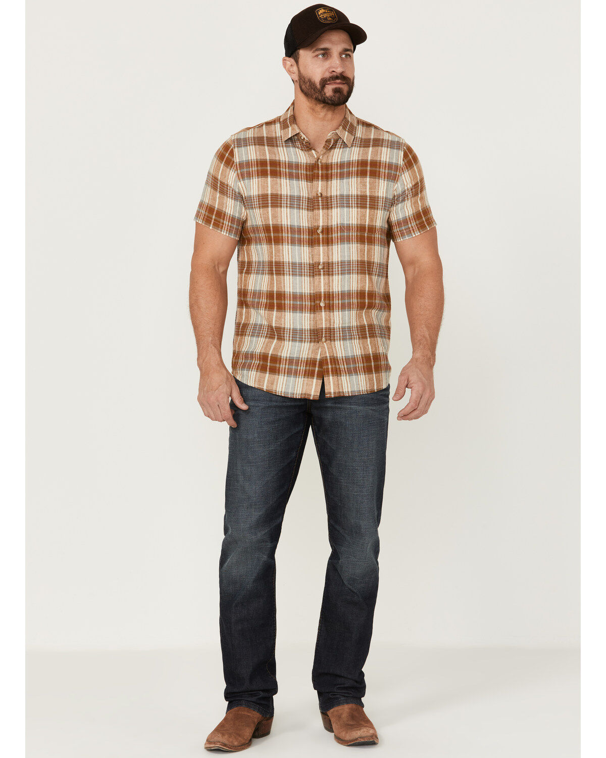 Pendleton Men's Linen Plaid Short Sleeve Button Down Western Shirt