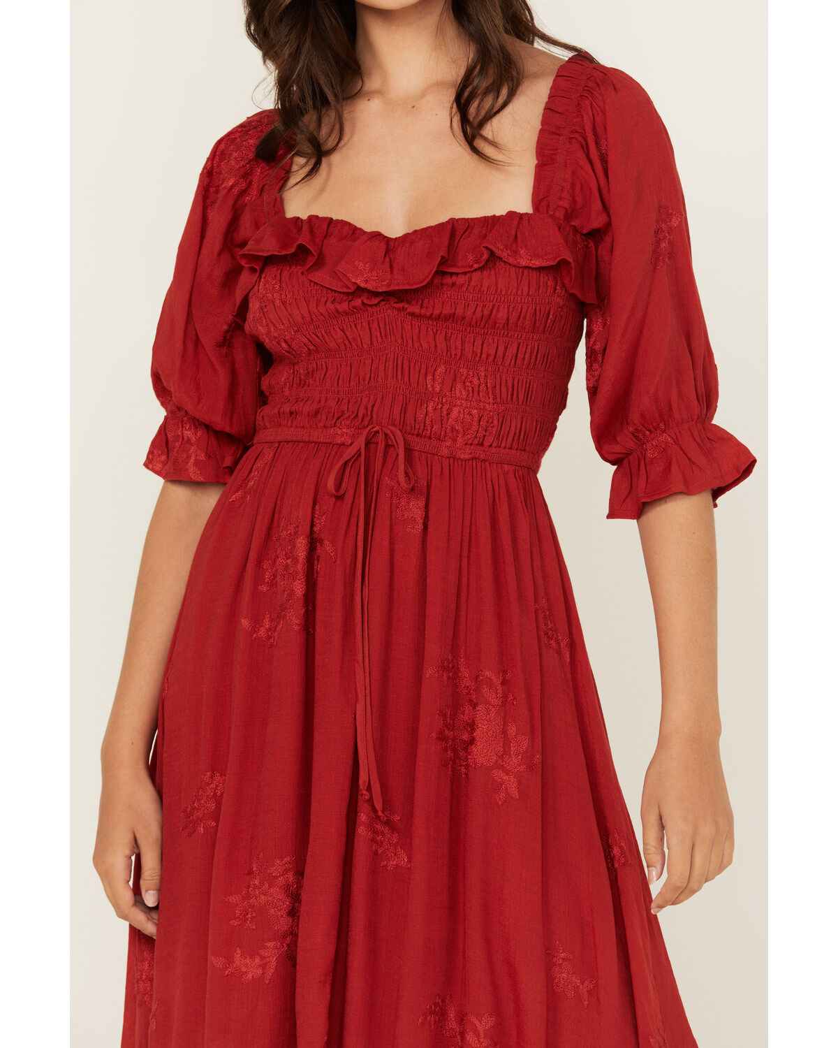 Wild Moss Women's Embroidered Half Sleeve Maxi Dress