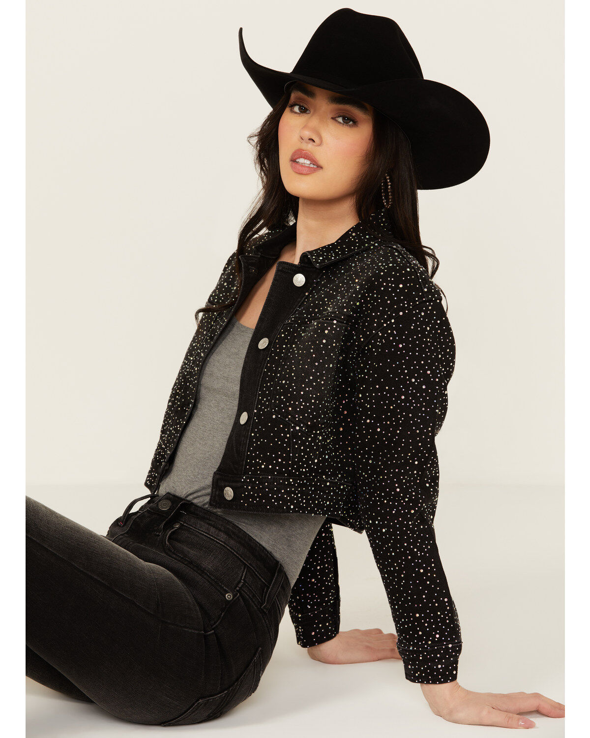 Vibrant Denim Women's Rhinestone Cropped Denim Jacket